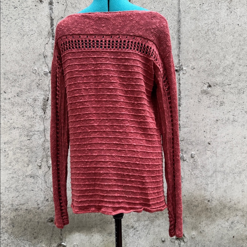 Garnet Hill | Cotton-Linen Blend Pullover Sweater with Lace Detail | Size M - Picture 3 of 6